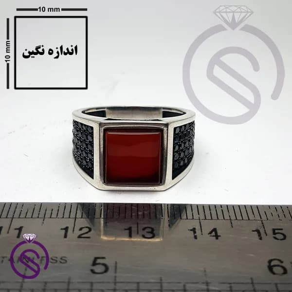 انگشتر نقره عقیق قرمز مردانه مدل تارخ کد 62183 — تصویر ۴