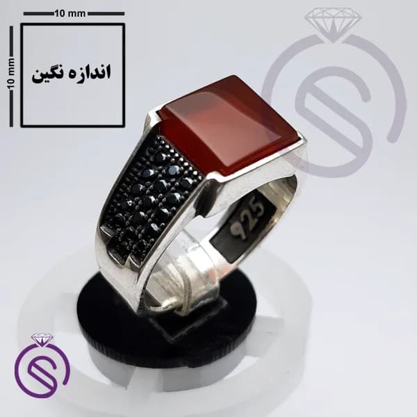 انگشتر نقره عقیق قرمز مردانه مدل سلطنتی کد 62174 — تصویر ۳
