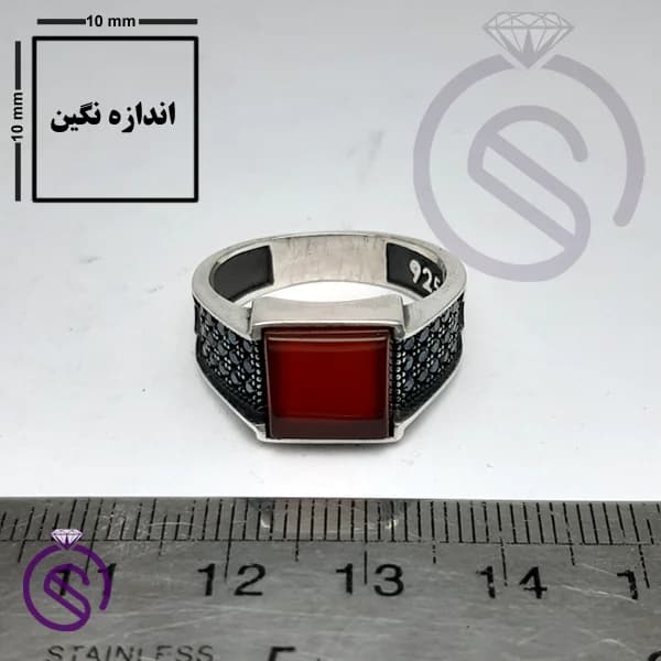 انگشتر نقره عقیق قرمز مردانه مدل سلطنتی کد 62174 — تصویر ۲
