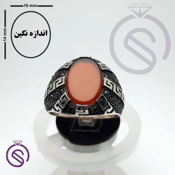 انگشتر نقره عقیق قرمز مردانه مدل ورساچه کد 62157 — تصویر ۲