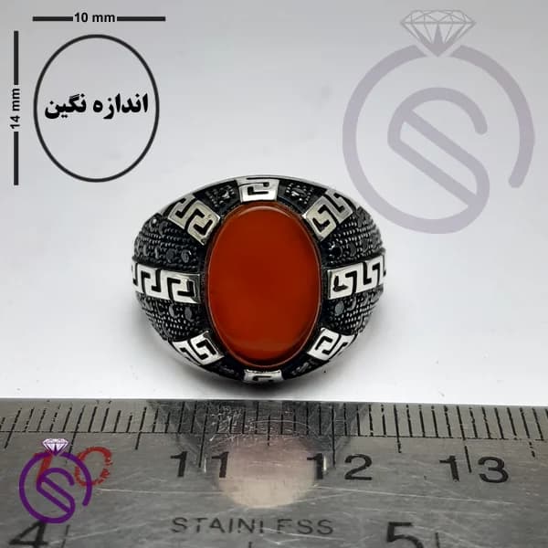 انگشتر نقره عقیق قرمز مردانه مدل ورساچه کد 62157 — تصویر ۵