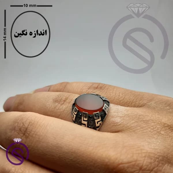 انگشتر نقره عقیق قرمز مردانه مدل ورساچه کد 62157 — تصویر ۳
