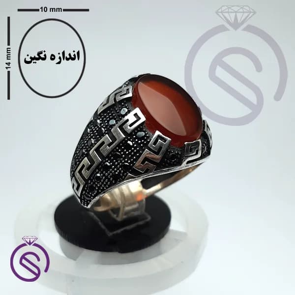 انگشتر نقره عقیق قرمز مردانه مدل ورساچه کد 62157 — تصویر ۴