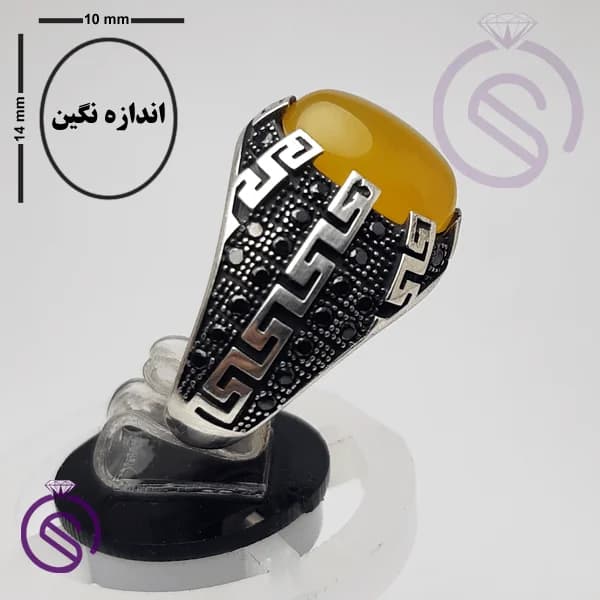 انگشتر نقره عقیق زرد شرف الشمس مردانه مدل ورساچه کد 62160 — تصویر ۴