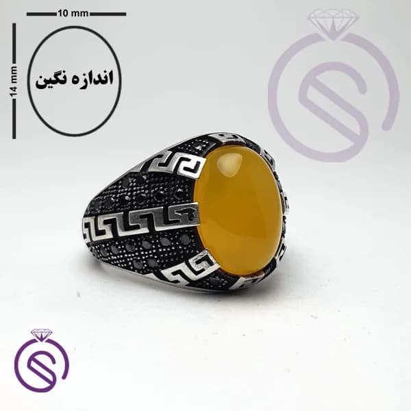 انگشتر نقره عقیق زرد شرف الشمس مردانه مدل ورساچه کد 62160 — تصویر ۳