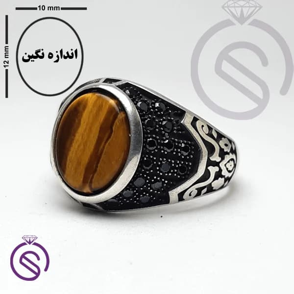 انگشتر نقره چشم ببر مردانه مدل دنیس کد 62155 — تصویر ۲