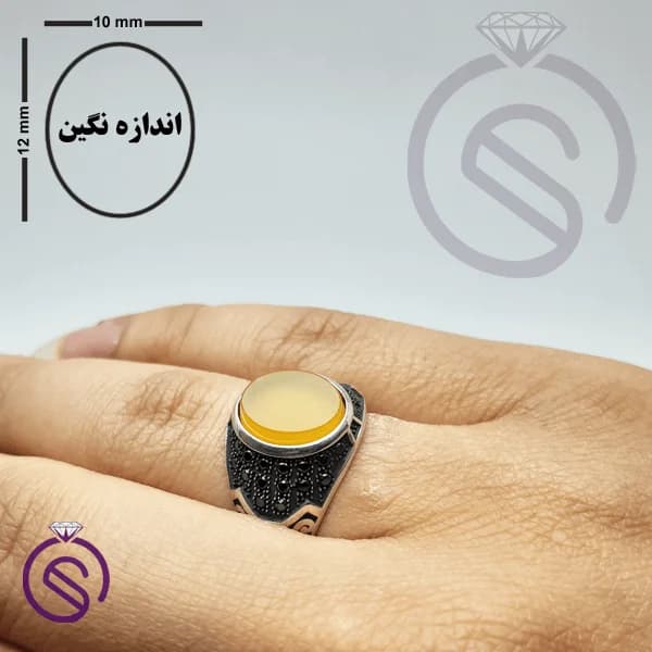 انگشتر نقره عقیق زرد شرف الشمس مردانه مدل دنیس کد 62152 — تصویر ۳