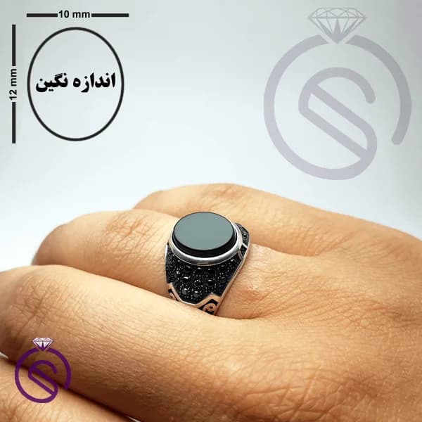 انگشتر نقره عقیق مشکی مردانه مدل دنیس کد 62151 — تصویر ۲