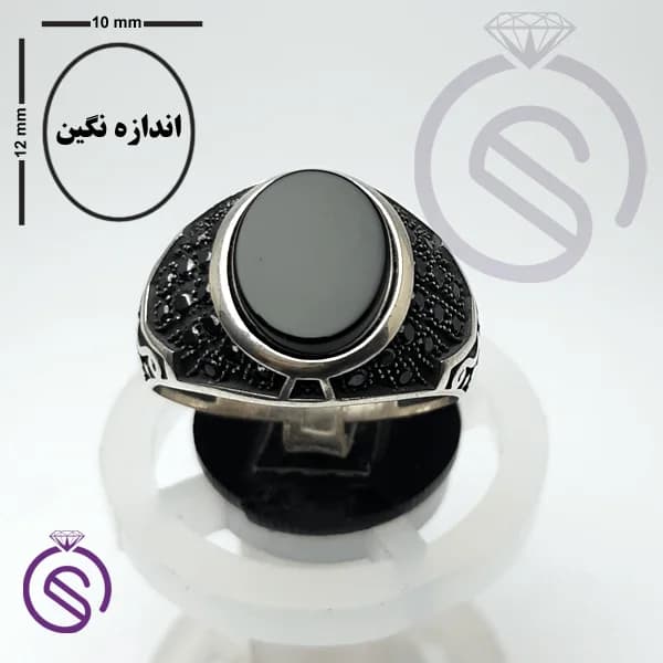 انگشتر نقره عقیق مشکی مردانه مدل دنیس کد 62151 — تصویر ۴