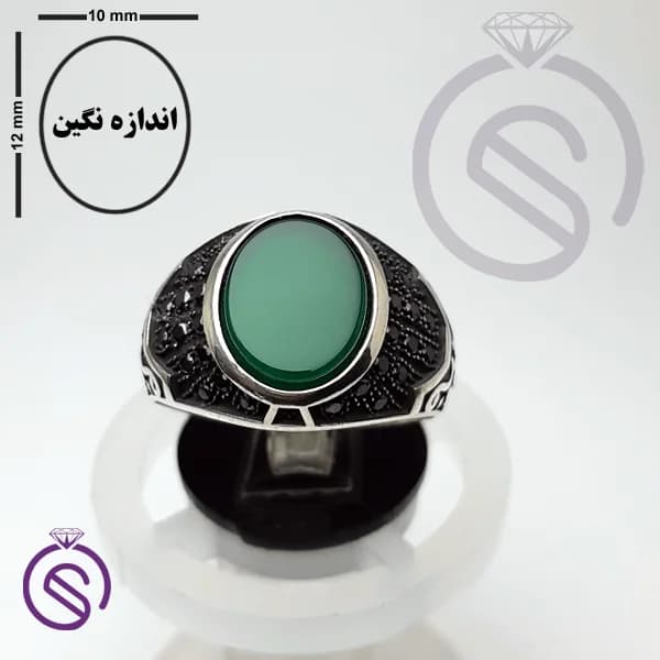 انگشتر نقره عقیق سبز مردانه مدل دنیس کد 62150 — تصویر ۴