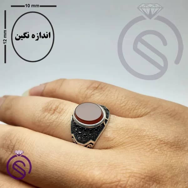 انگشتر نقره عقیق قرمز مردانه مدل دنیس کد 62149 — تصویر ۲
