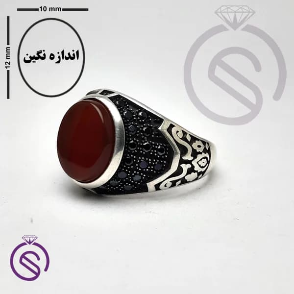 انگشتر نقره عقیق قرمز مردانه مدل دنیس کد 62149 — تصویر ۳