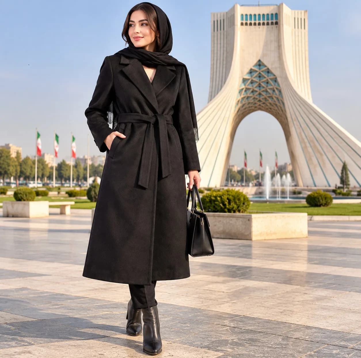 پالتو زنانه یونیک لو مدل پشمی کلاسیک کمربندی 09 — تصویر ۳