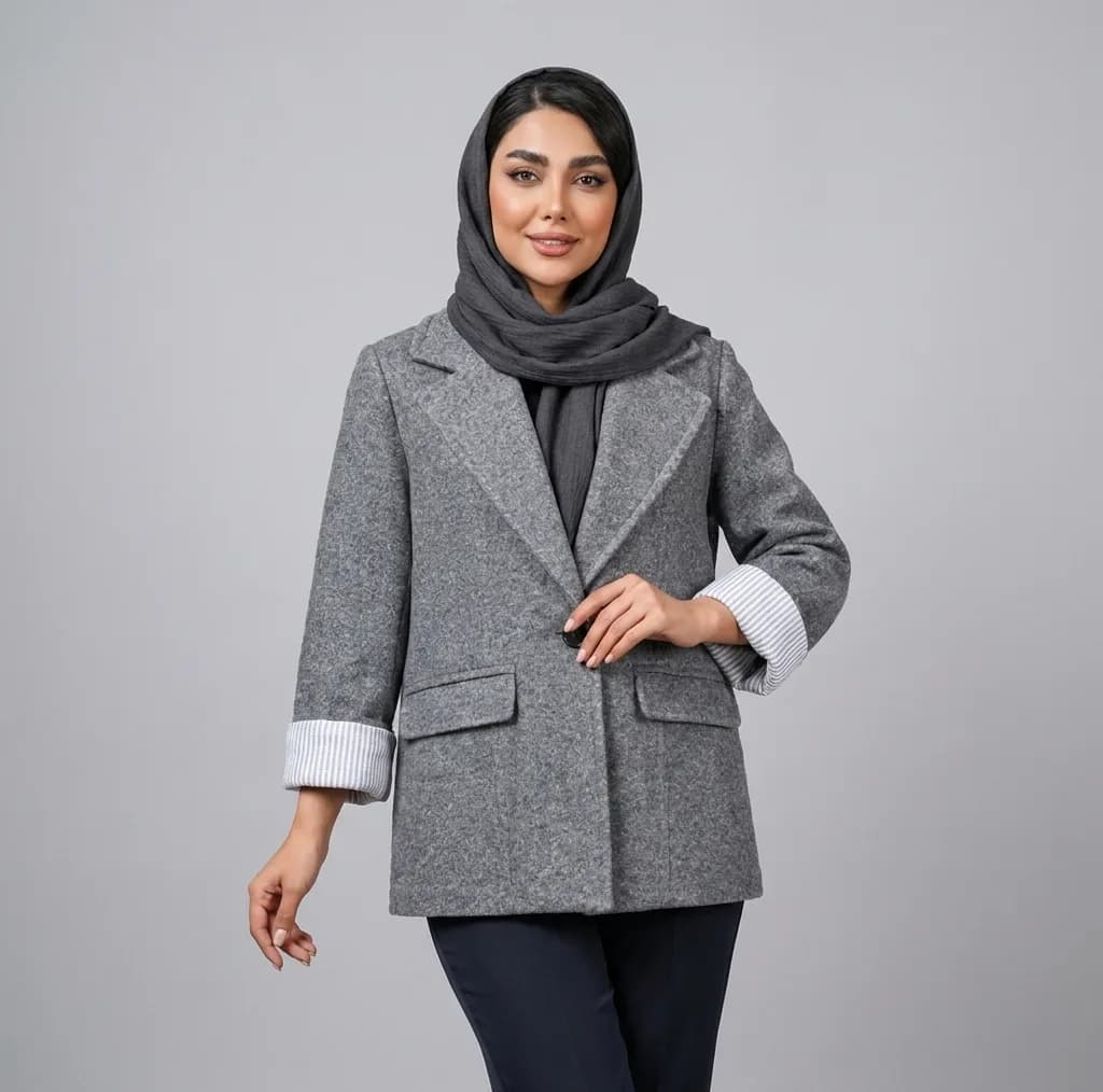 پالتو کوتاه زنانه فوتر آستین برگردان مدل ژاکلین