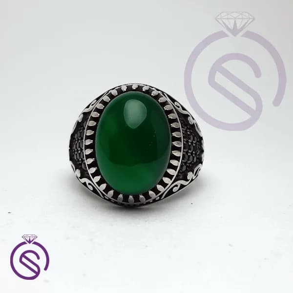 انگشتر نقره عقیق سبز مردانه مدل داریوش کد 62138 — تصویر ۵