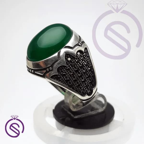 انگشتر نقره عقیق سبز مردانه مدل هیراد کد 62132 — تصویر ۵