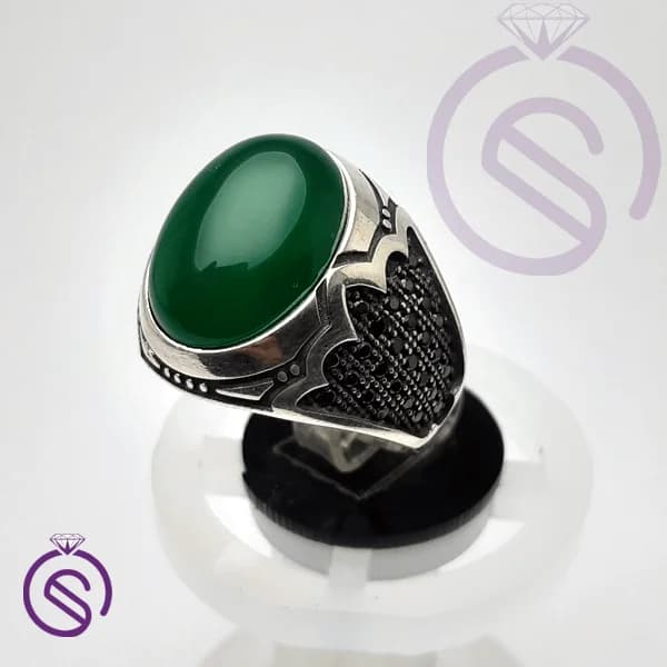 انگشتر نقره عقیق سبز مردانه مدل هیراد کد 62132