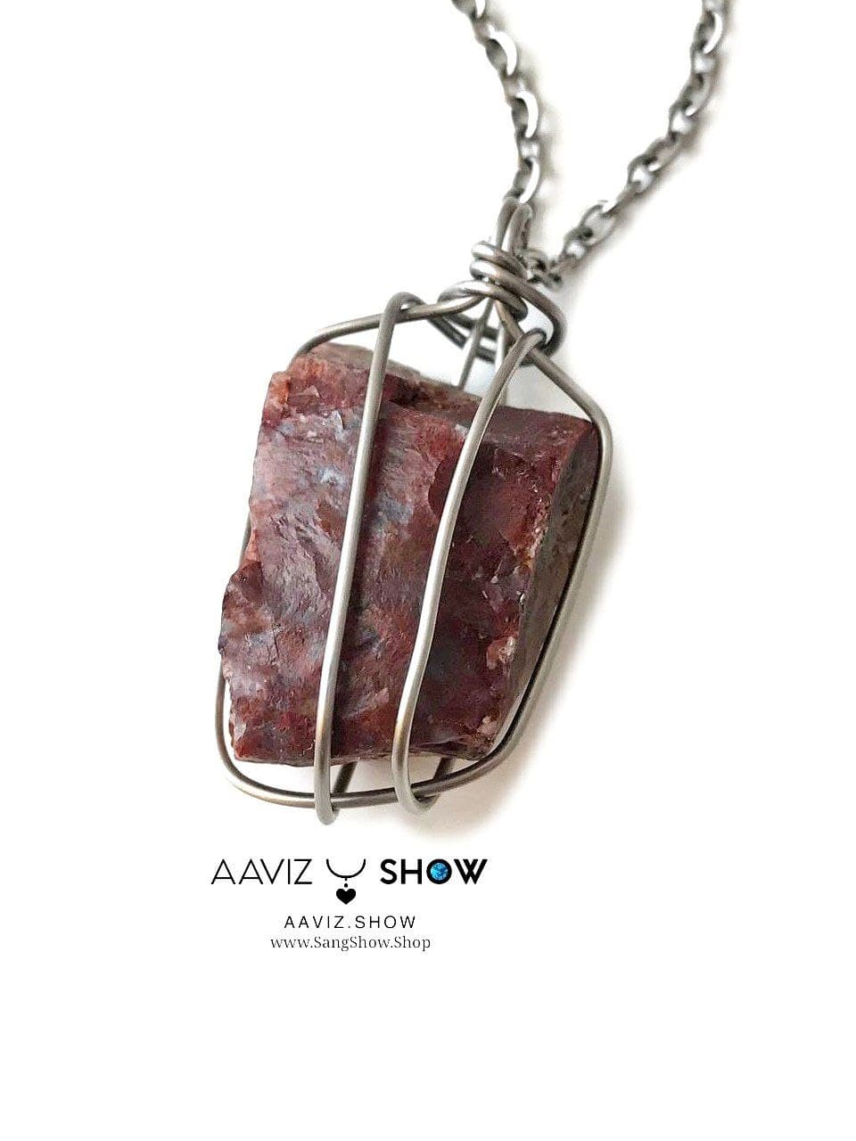 گردنبند سنگ جاسپر قرمز(Red Jasper) راف و معدنی A929 — تصویر ۳