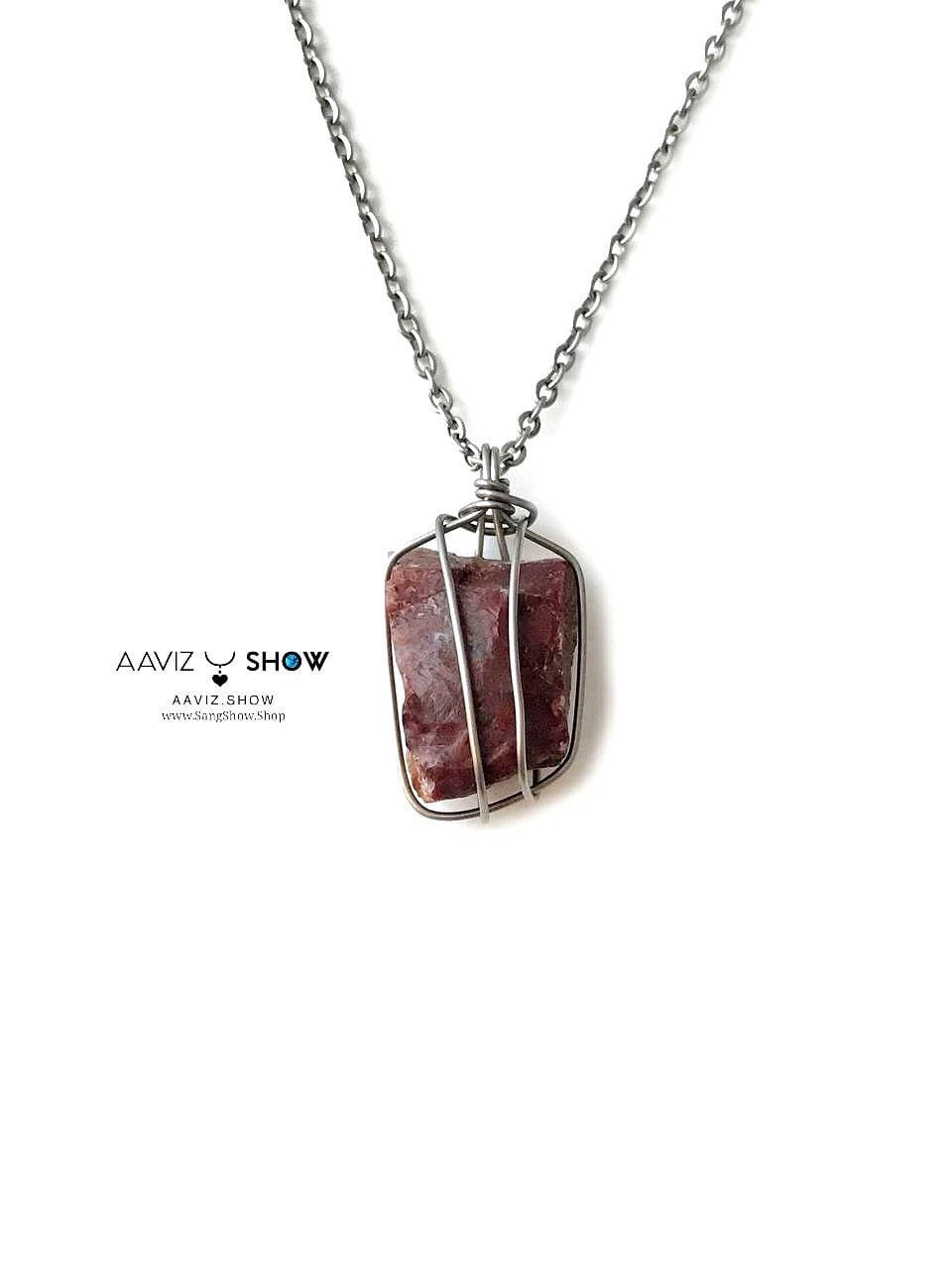 گردنبند سنگ جاسپر قرمز(Red Jasper) راف و معدنی A929