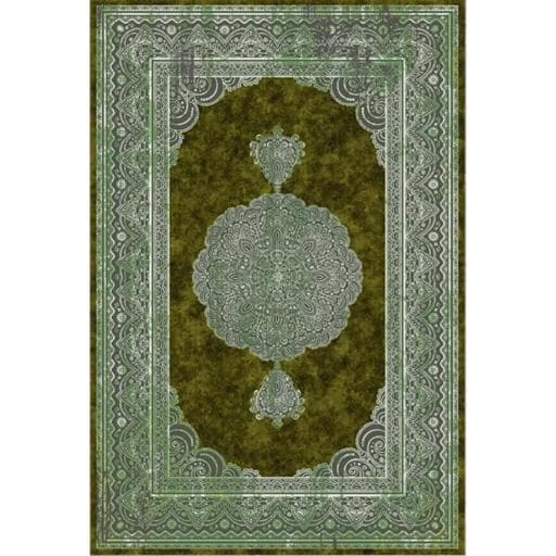 فرشینه | فرش چاپی برند حسن نیا مدرن طرح سنتی رنگ سبز جنس مخمل هازان تُرک با زیره ضد سُر 150 در 225 کد h560 (پس کرایه) — تصویر ۲