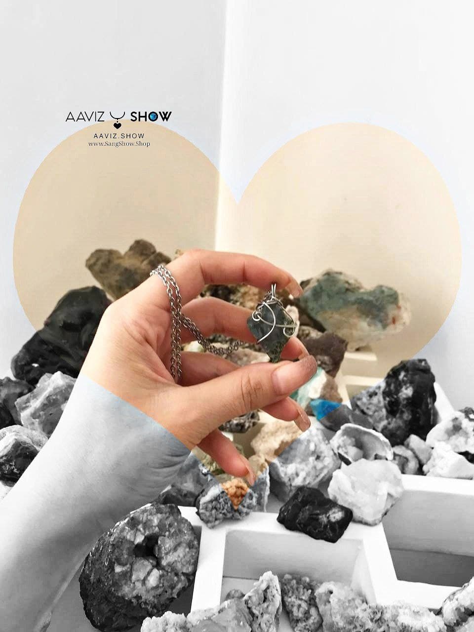 گردنبند عقیق خزه ای استثنایی و راف و معدنی A873 — تصویر ۳