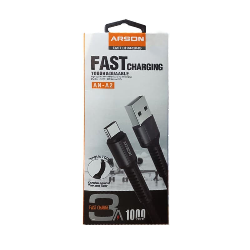 کابل شارژ و دیتا Type C فست سر فلزی 1 متری Arson AN-A2 — تصویر ۲