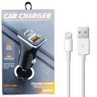 شارژر فندکی 2پورت 1پورت TYpe C فست با کابل Lightning PD QC3.0 38W YY-C04