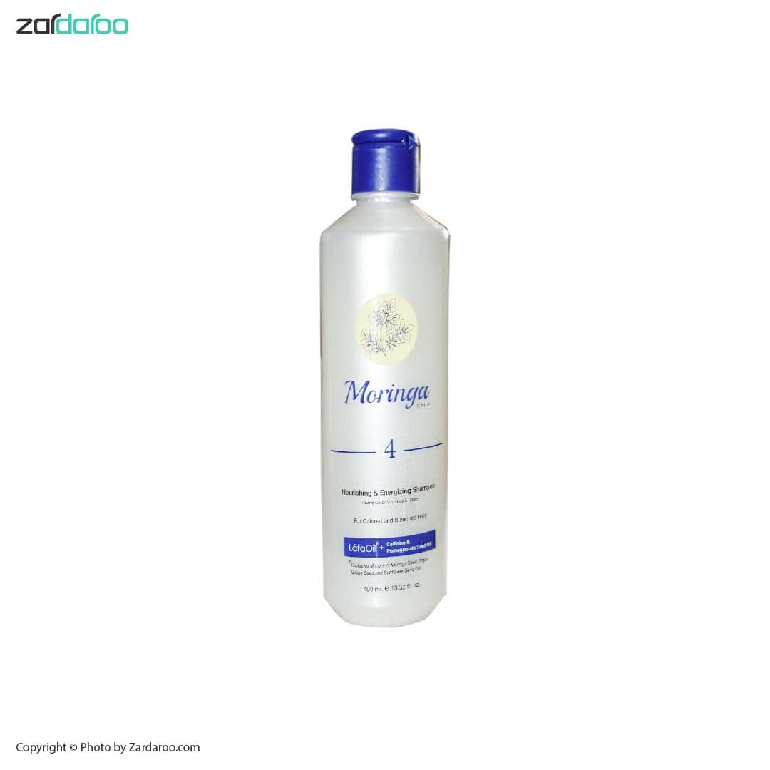 شامپو مغذی و انرژی بخش موهای رنگ شده و دکلره 400ml مورینگا 4