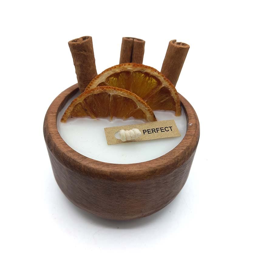 شمع طرح کاسه چوبی مدل دارچین پرتقال بزرگ کد 550082