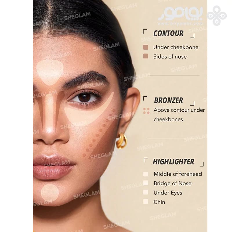 پالت کانتور و هایلایتر خشک شیگلم STEREO FACE SIX مدل NUDE — تصویر ۴