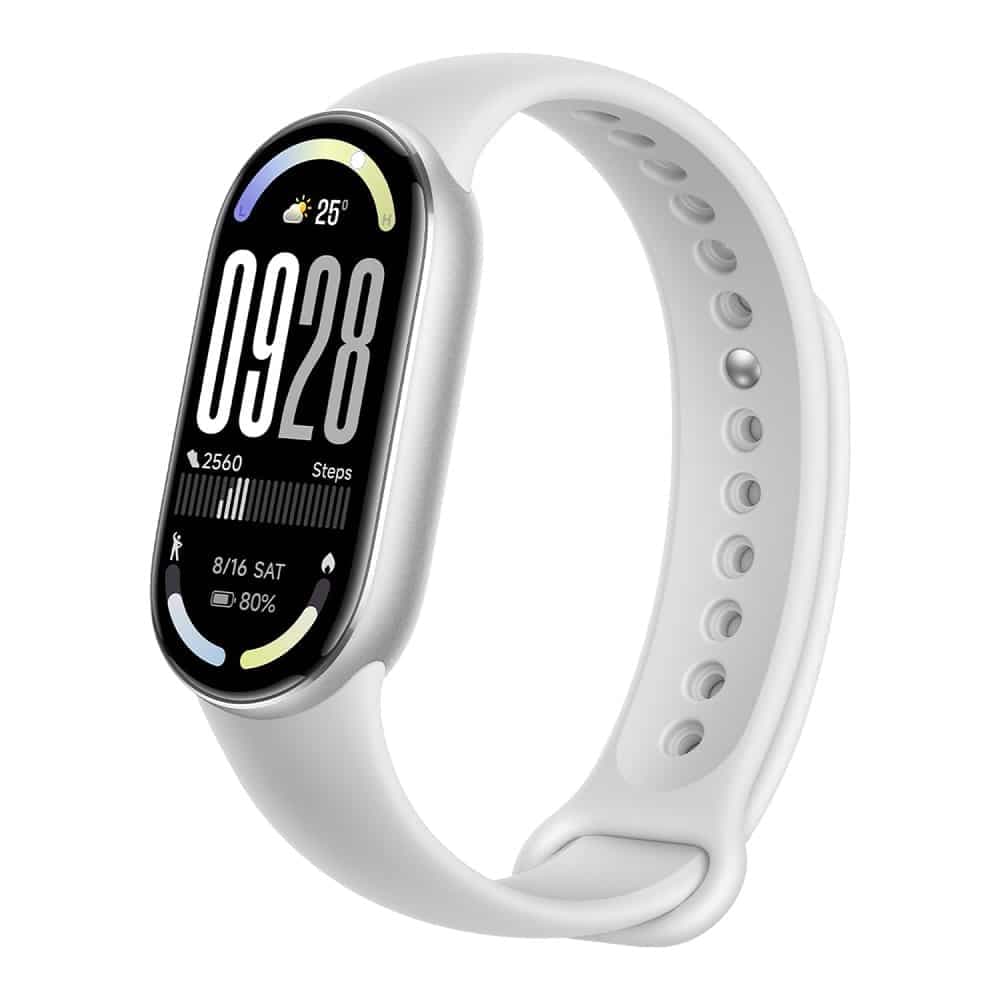 مچ بند هوشمند شیائومی مدل Xiaomi Smart Band 10 رنگ نقره‌ای با بند سیلیکونی