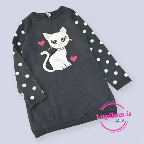 پیراهن بافت دخترانه خاکستری گربه