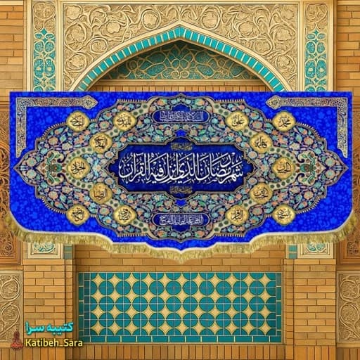 کتیبه مخمل ماه مبارک رمضان بهمراه اسامی چهارده معصوم(ع)