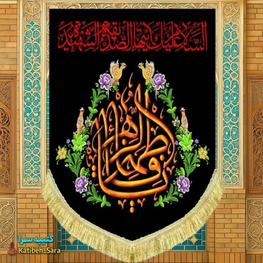 کتیبه مخمل عمودی شهادت یا فاطمه الزهرا(س).