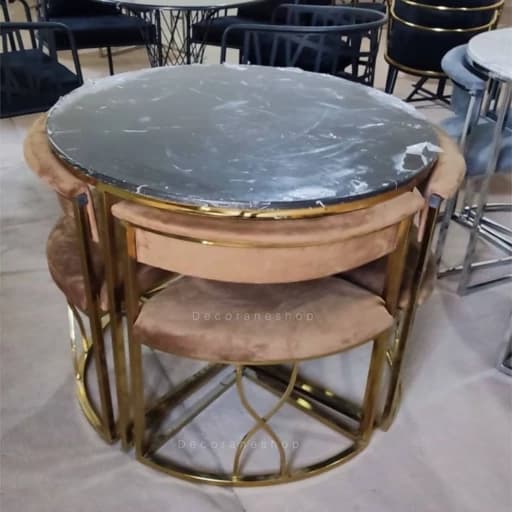 میز ناهارخوری غذاخوری نهارخوری کافه رستوران 4نفره گرد با پشتی ساعت شنی مبلمان فرنا مدل 1126642