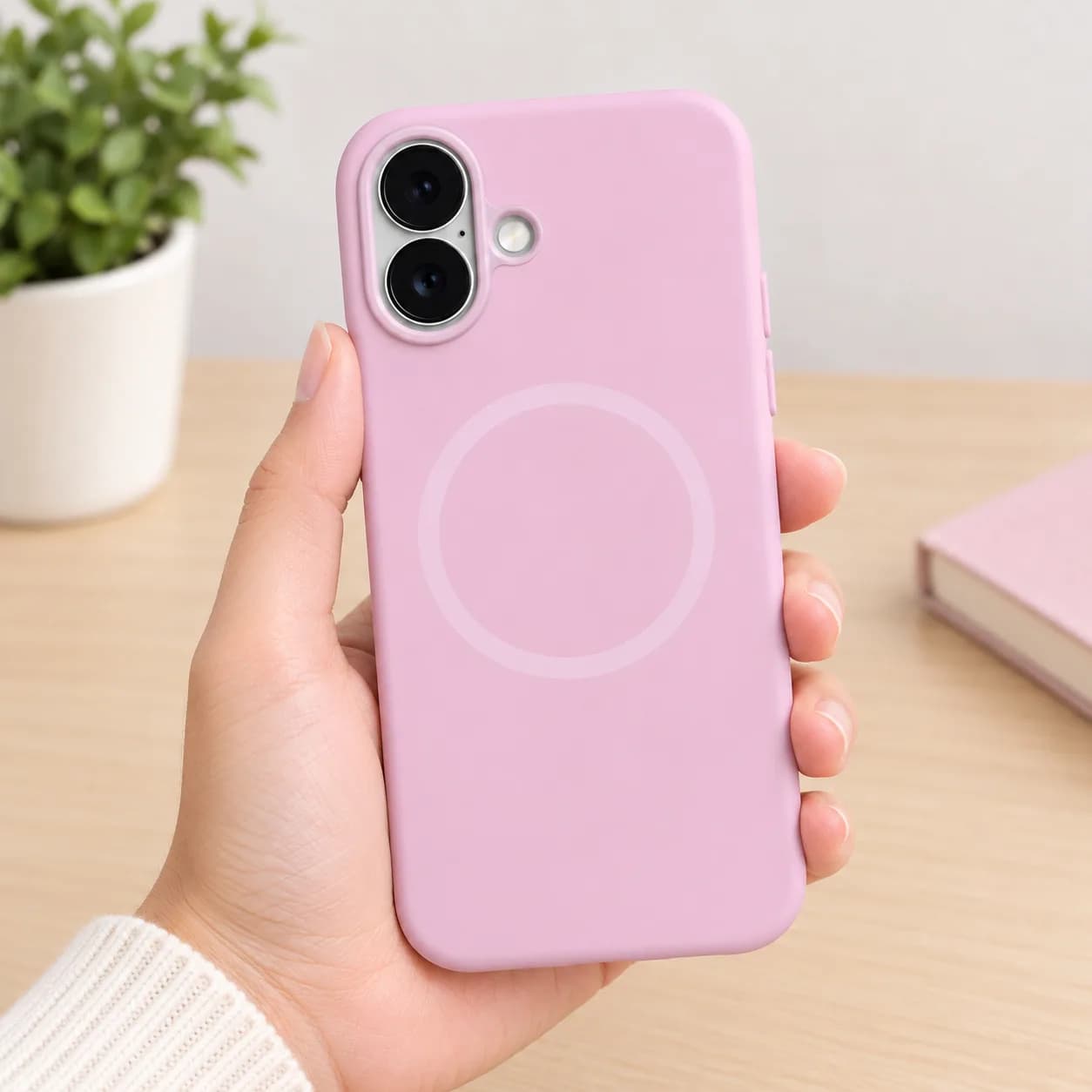 قاب گوشی iPhone 17 نئونی Neon سیلیکونی پاک کنی پاستلی اورجینال مگ سیف داخل پارچه‌ای صورتی — تصویر ۴