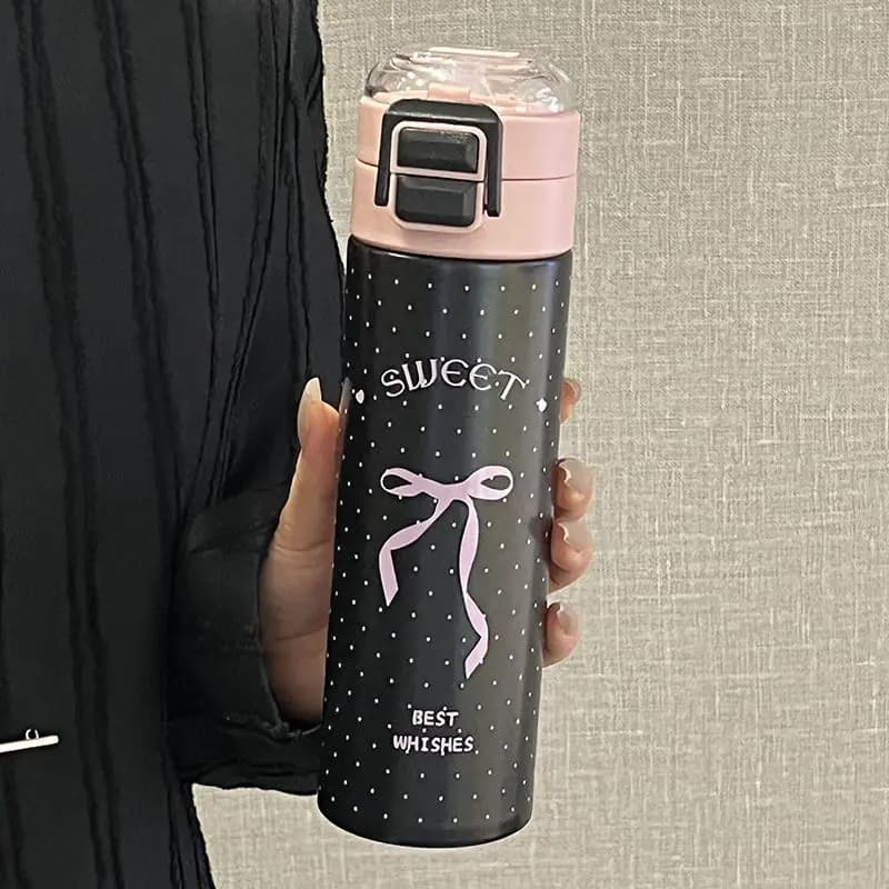 فلاسک استیل با طرح روبانی دارای درب دوحالته 500 میلی‌لیتری — تصویر ۲