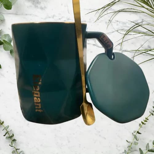 لیوان سرامیکی Elegant با قاشق و درپوش — تصویر ۵