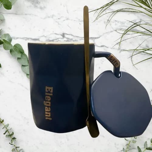 لیوان سرامیکی Elegant با قاشق و درپوش — تصویر ۴