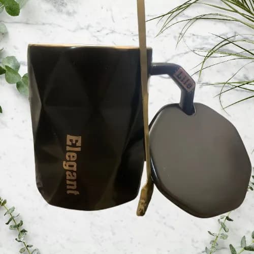 لیوان سرامیکی Elegant با قاشق و درپوش — تصویر ۳
