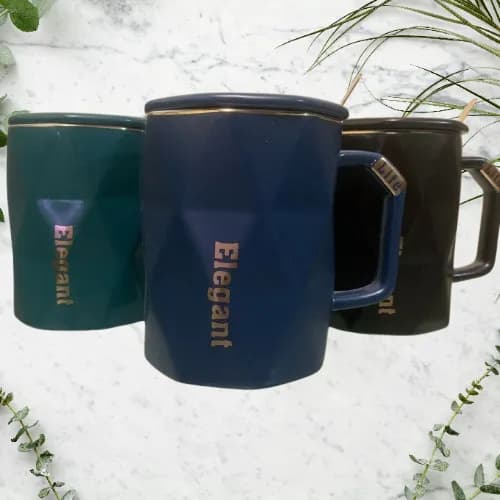 لیوان سرامیکی Elegant با قاشق و درپوش — تصویر ۲
