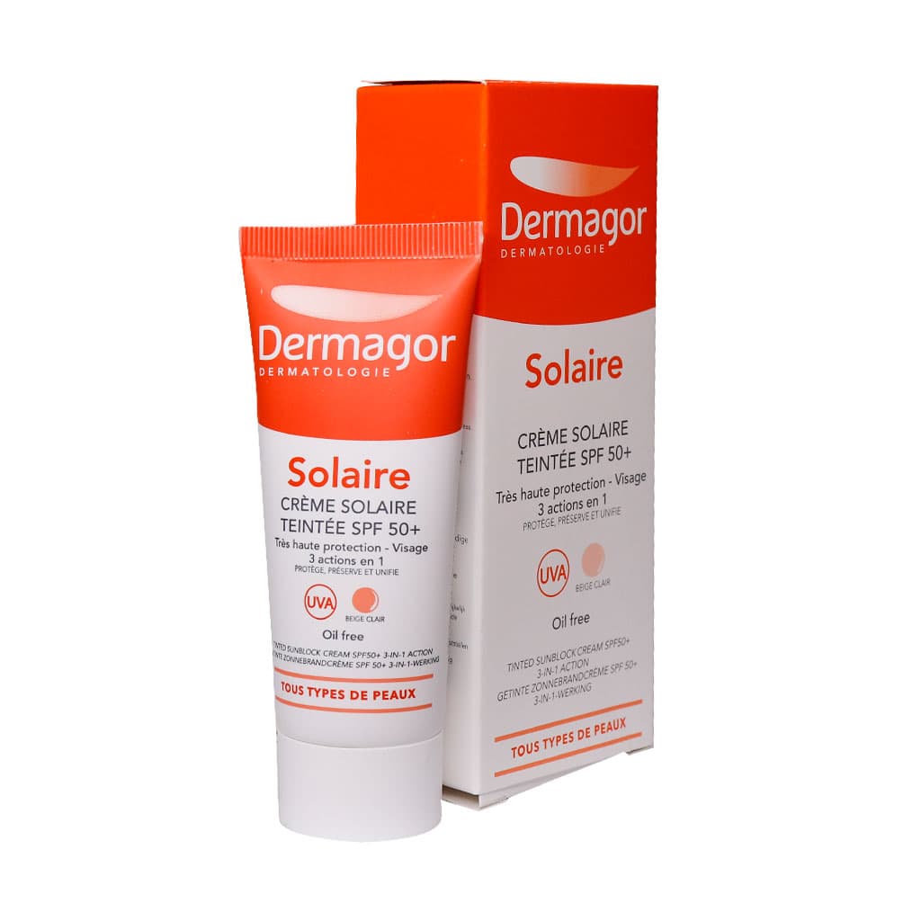 کرم ضد آفتاب SPF 50+ رنگی فاقد چربی 3 در 1 درماگور 40 میلی لیتر — تصویر ۲