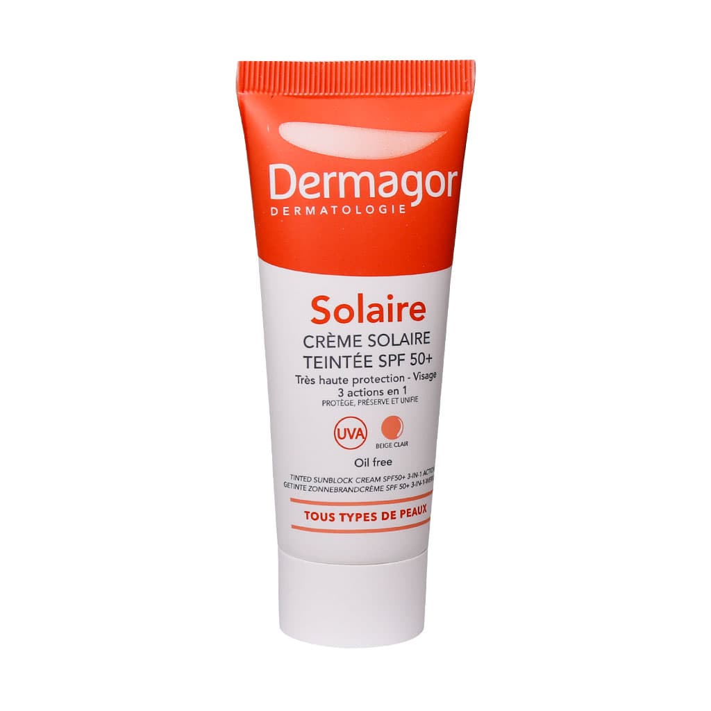 کرم ضد آفتاب SPF 50+ رنگی فاقد چربی 3 در 1 درماگور 40 میلی لیتر