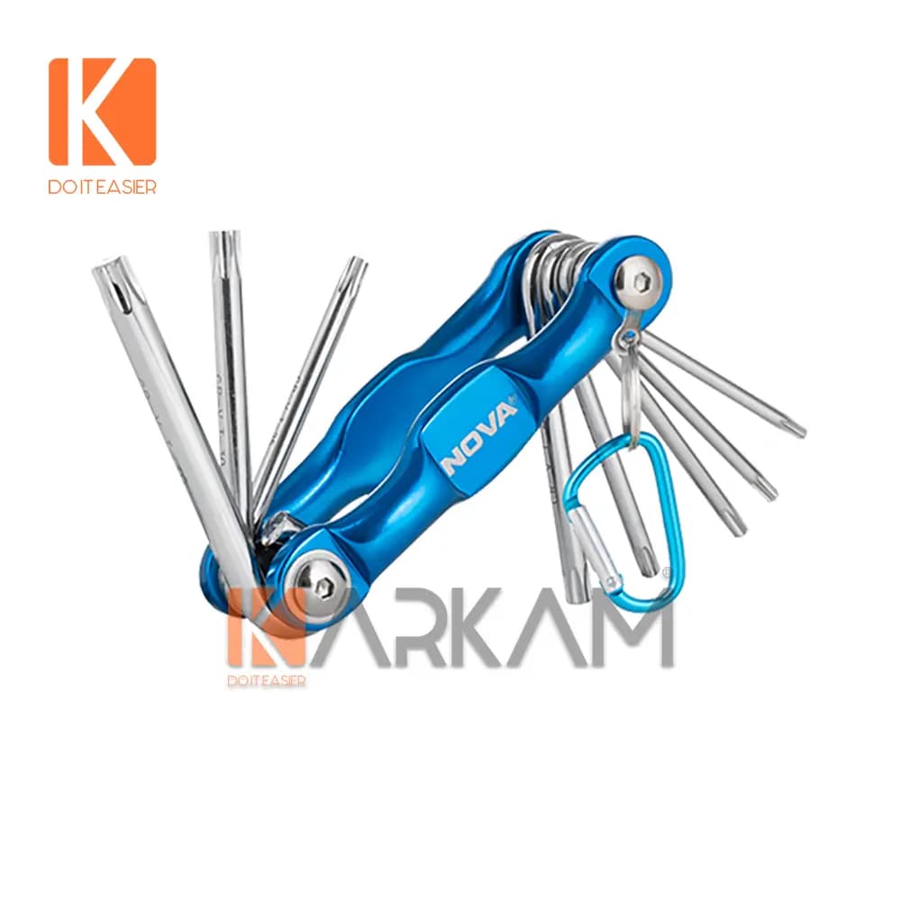 آچار آلن تاشو ستاره ای 8 عددی CRV آلومینیومی NTK-1008 نوا