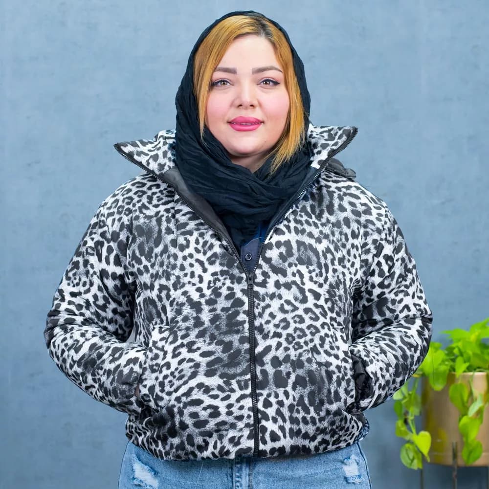 کاپشن دخترانه کلاهدار پلنگی کد 27699