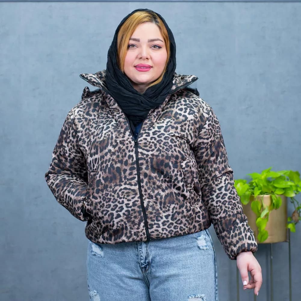کاپشن دخترانه کلاهدار پلنگی کد 27699 — تصویر ۲