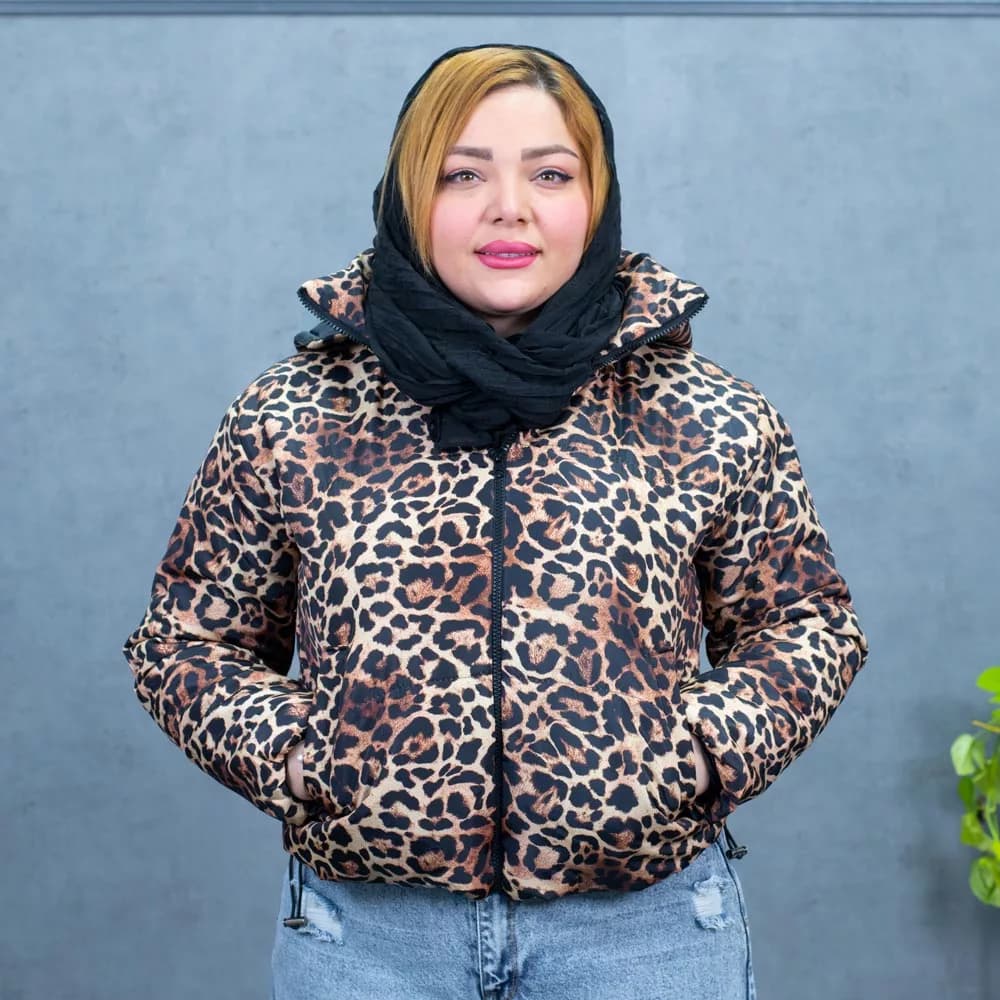 کاپشن دخترانه کلاهدار پلنگی کد 27699 — تصویر ۸