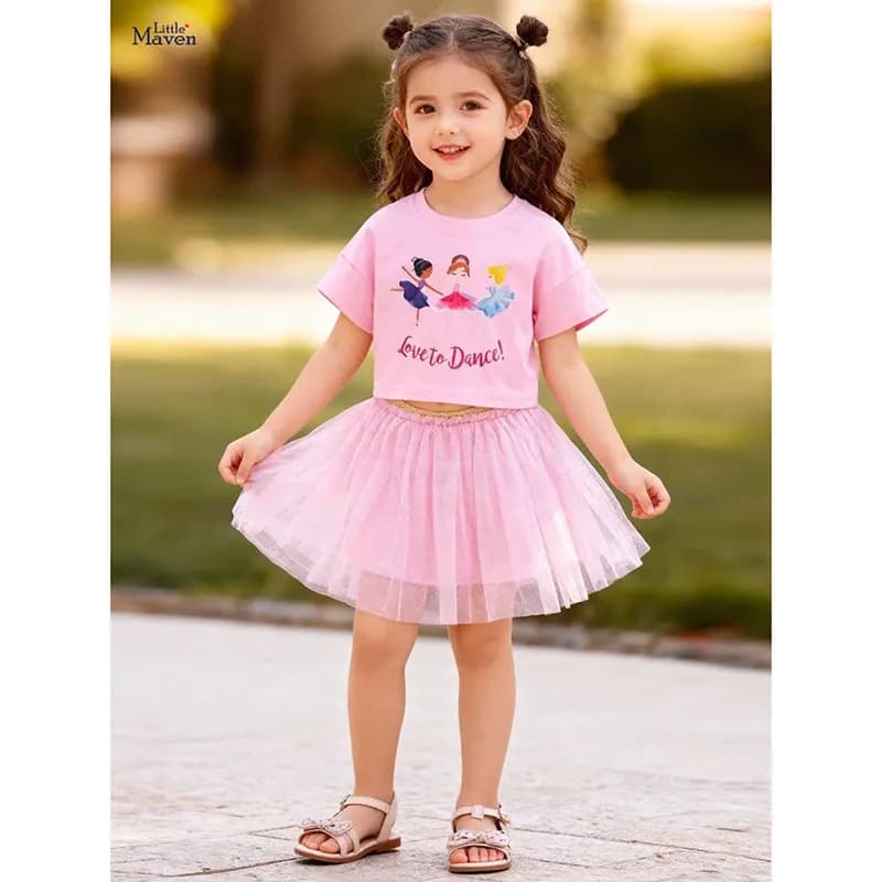 تاپ دامن دخترانه برند Little Maven طرح بالرین Love to Dance (مناسب 18 ماه تا 8 سال) — تصویر ۳