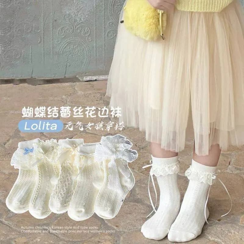 جوراب بچگانه دخترانه نیم ساق طرح Little Queen (مناسب 6 تا 8 سال) — تصویر ۴