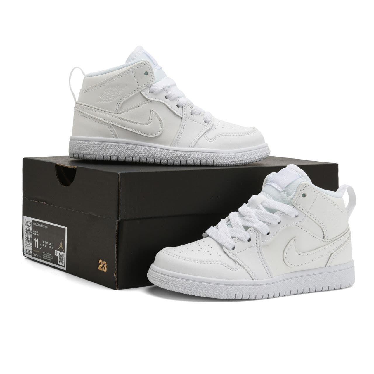 کتونی بچه گانه نایک ایر جردن ۱ ساقدار تمام سفید Nike air jordan 1 high